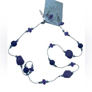 Mar y Sol Purple Bead Long Necklace and Earrings Set - Unbranded natural stone